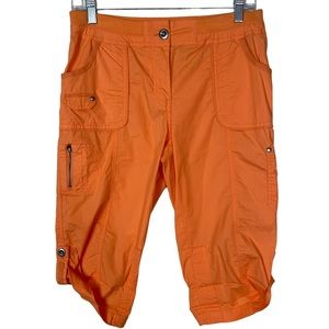 Chicos Bermuda Cargo Capri Orange Beach Vacation Summer Stretch Tropical Size 00